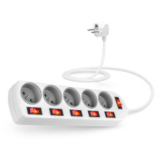 CONNECT IT prodlužovací kabel , 5 zásuvek, 2 m, s vypínači (bílá)
