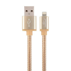 Gembird nabíjecí kabel Lightning 8-pin (M) na USB 2.0 (M), prémiový, opletený, metal konektory, 1.8 m, zlatý