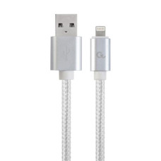 Gembird nabíjecí kabel Lightning 8-pin (M) na USB 2.0 (M), prémiový, opletený, metal konektory, 1.8 m, stříbrný