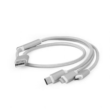 Gembird nabíjecí kabel 3v1 splitter, Lightning (M) /microUSB (M) / USB-C (M) na USB 2.0 (M), 1 m, stříbrný
