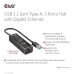 Club3D Rozbočovač, USB-A 3.2 Gen1 na 3x USB 3.1, Gigabit Ethernet