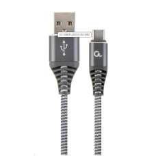 GEMBIRD Kabel USB 2.0 AM na Type-C kabel (AM/CM), 2m, opletený, šedo-bílý, blister, PREMIUM QUALITY