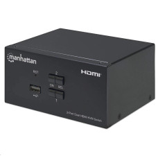 Manhattan HDMI přepínač, 2-Port Dual-Monitor HDMI KVM Switch, 4K@30Hz, černá