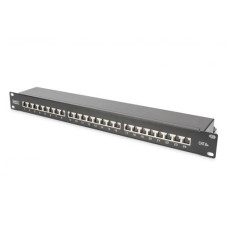 DIGITUS CAT 6A Patch Panel, stíněný, 1U, 24 portů, 8P8C, černy RAL 9005, 483 mm (19 