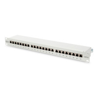 Digitus CAT 6 patch panel, stíněný, 24 portů RJ45, 8P8C, LSA, 1U, montáž do stojanu, šedá, 482x44x109 mm