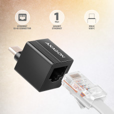 AXAGON ADE-MINIC USB-C 3.2 Gen 1 - Gigabit Ethernet MINI síťová karta, Realtek 8153, auto instal, černá