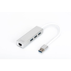 DIGITUS USB 3.0 HUB, 3 porty a Gigabit LAN adaptér 3xUSB A / F, 1xUSB A / M, 1xRJ45 LAN, Win / Mac OS