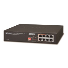 Planet GSD-804Pv2 PoE switch 8x1000B-T, 4x PoE IEEE 802.3at do 60W, extend mód 10Mb, fanless