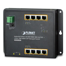 Planet průmyslový plochý switch L2/L4, 8x1Gb, 2xSFP, PoE 30/240W, dual 48-56VDC, IP30, -40/75°C, fanless