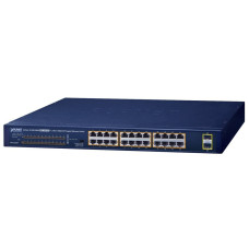 Planet GSW-2620HP PoE switch, 24x1Gb + 2x SFP 1Gb, VLAN, extend mód 10Mb-250m, 802.3at, 802.3az, 240W PoE Budget