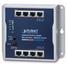 Planet průmyslový plochý switch 8x 1Gb, 8x PoE 30/120W, 48-56V, IP30, -20/60st, fanless