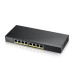 Zyxel GS1915-8EP, 8-port GbE PoE Smart hybrid mode Switch, standalone or NebulaFlex Cloud, 60 Watt 802.3at, desktop, fan