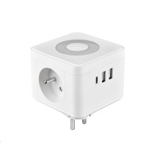 Viking síťový adaptér Y23L, 2x 230 V, 1x USB-A, 2x USB-C, dotykové světlo, bílá