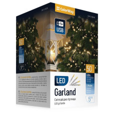 COLORWAY LED řetěz/ vnitřní / 50 LED / délka 5m / teplá bílá/ 8 funkcí/ napájení USB