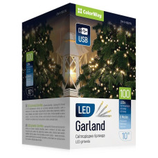 COLORWAY LED řetěz/ vnitřní / 100 LED / délka 10m / teplá bílá/ 8 funkcí/ napájení USB