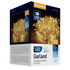 COLORWAY LED řetěz/ vnitřní / 200 LED / délka 20m / teplá bílá/ 8 funkcí/ napájení USB
