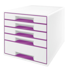 LEITZ Zásuvkový box  WOW CUBE, 5 zásuvek, bílá/purpurová