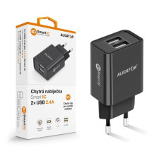 Aligator síťová nabíječka, 2x USB, smart IC, 2,4 A, černá