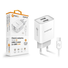 Aligator síťová nabíječka, 2x USB, smart IC, 2,4 A, kabel USB-C 2A, bílá