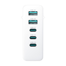 3mk cestovní nabíječka Hyper Charger 140W, GaN 3x USB-C (PD) / 2x USB, bílá