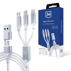 3mk nabíjecí kabel Hyper Cable 3in1 USB-A/C na USB-C/Micro USB/Lightning 1.5m, bílá