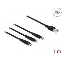 Delock Nabíjecí kabel USB 3 v 1 pro Lightning™ / Micro USB / USB Type-C™, 1 m černá