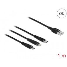 Delock Nabíjecí kabel USB 3 v 1 pro Lightning™ / Micro USB / USB Type-C™, 1 m černá