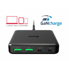 SWISSTEN MINI DESKTOP ADAPTÉR GaN 2x USB-C + 2xUSB 65W POWER DELIVERY ČERNÝ