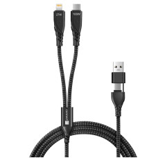 CONNECT IT Wirez 4in1 1x USB-C, 1x Lightning, 1,25 m, ČERNÝ