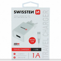 SWISSTEN SÍŤOVÝ ADAPTÉR SMART IC 1x USB 1A POWER + DATOVÝ KABEL USB / MICRO USB 1,2 M BÍLÝ