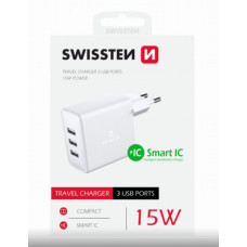 SWISSTEN SÍŤOVÝ ADAPTÉR 3x USB 3A 15W BÍLÝ