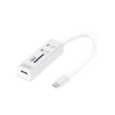 DIGITUS USB 2.0 Type-C s ctečka karet 3x USB 2.0. 1x SD, 1x MicroSD Port, Hliník