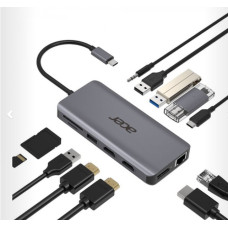 ACER 12IN1 TYPE C DONGLE: 2 x USB3.2, 2 x USB2.0, 1x SD/TF, 2 x HDMI, 1 x PD, 1 x DP, 1 x RJ45, 1 x 3.5 Audio