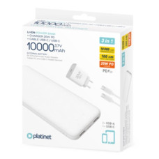 PLATINET POWER BANK 10000 mAh + PD CHARGER 20W + USB-C kabel bílá